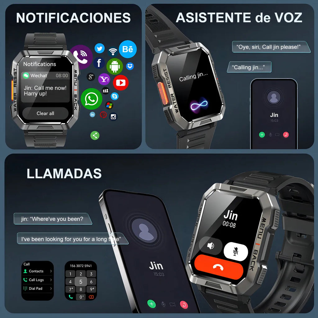 FeipuQu W60 Black Cor Preto Relógio inteligente Smart Watch Lanterna Bluetooth militar masculina